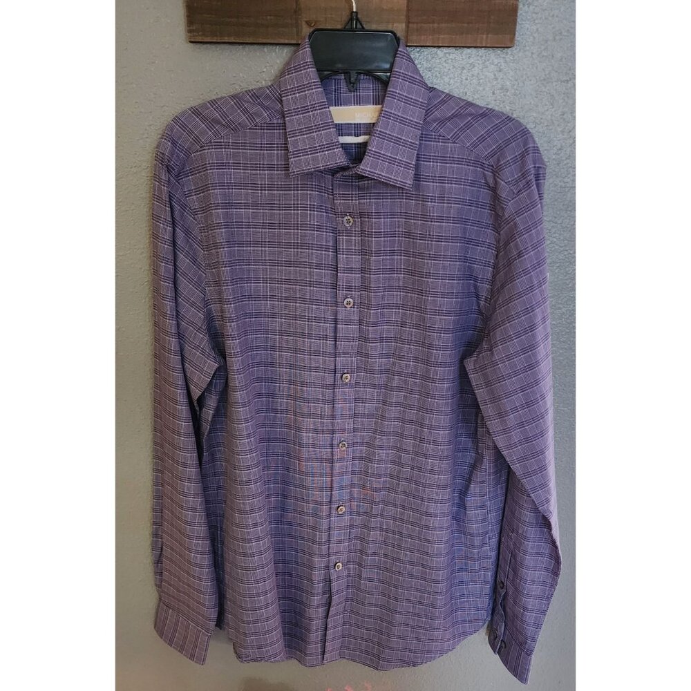 Michael Kors‎ Mens Slim Fit Plaid Long Sleeve Shirt Size M Cotton Purple
